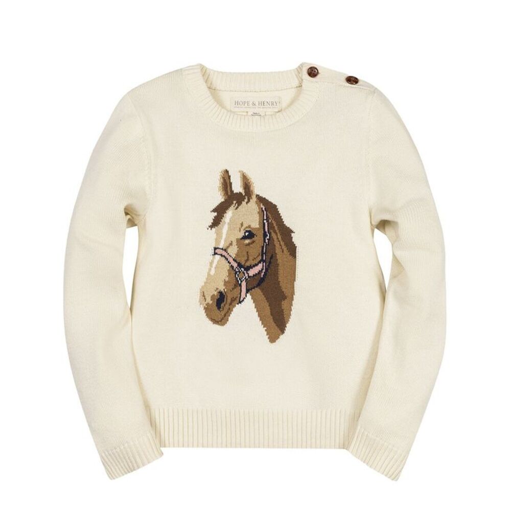 Hope & Henry Girls Organic Horse Intarsia Sweater